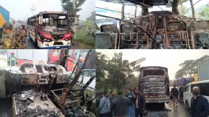 বুড়িচংয়ে বাস চাপায় পথচারী নিহত,যাত্রীবাহী বাসে আগুন দিলেন ক্ষুব্ধ জনতা