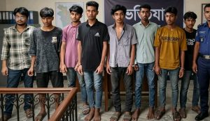 দেবীদ্বারে প্রকাশ্যে দেশীয় অস্ত্র নিয়ে ধাওয়া-পাল্টা ধাওয়া ;কিশোর গ্যাং ‘রেড ৯৯৯’ ও ‘বিজিএম’-এর ৮ সদস্য গ্রেপ্তার