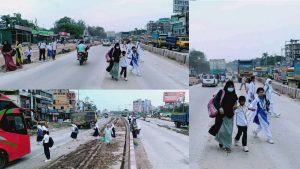 কুমিল্লায় একশ গজের মধ্যে ৫টি স্কুল-কলেজ ও ৭টি কওমি মাদ্রাসা; জীবনের ঝুঁকি নিয়ে মহাসড়ক পারাপার
