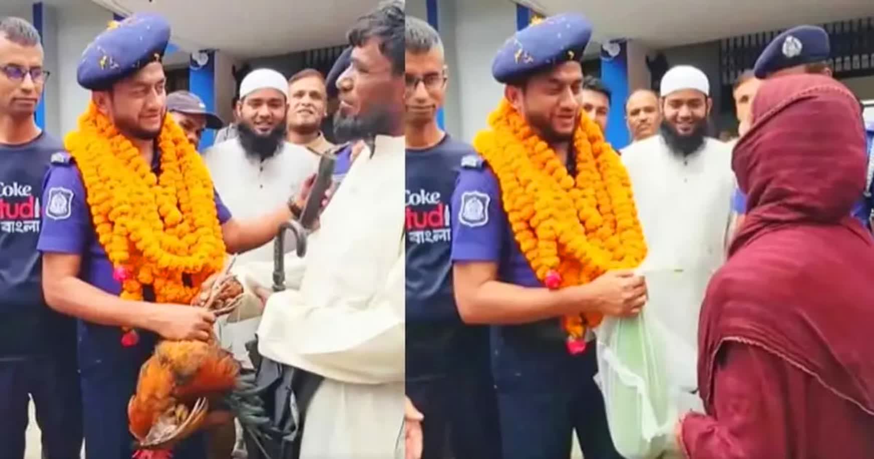 লাউ, ফল, হাঁস-মুরগি-ডিম দিয়ে ওসিকে ব্যতিক্রমী বিদায়